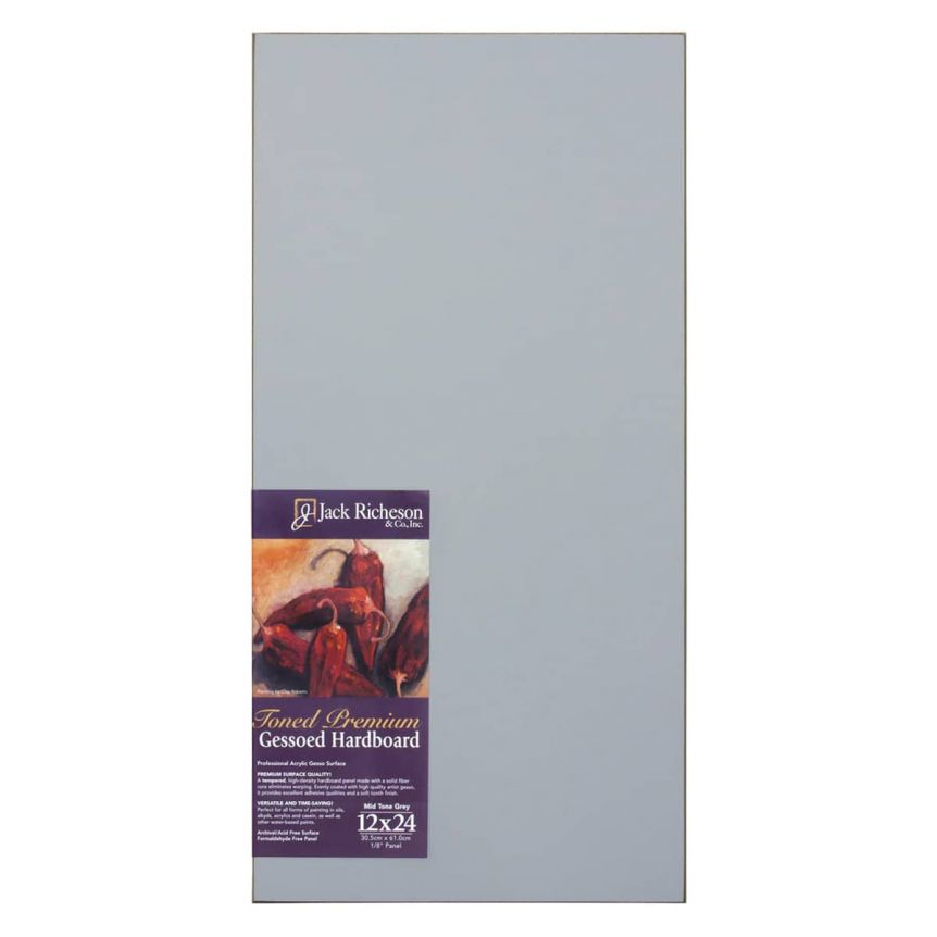 Jack Richeson 1/8" Toned Gesso Hardboard Canvas Panels Grey, 12"x24