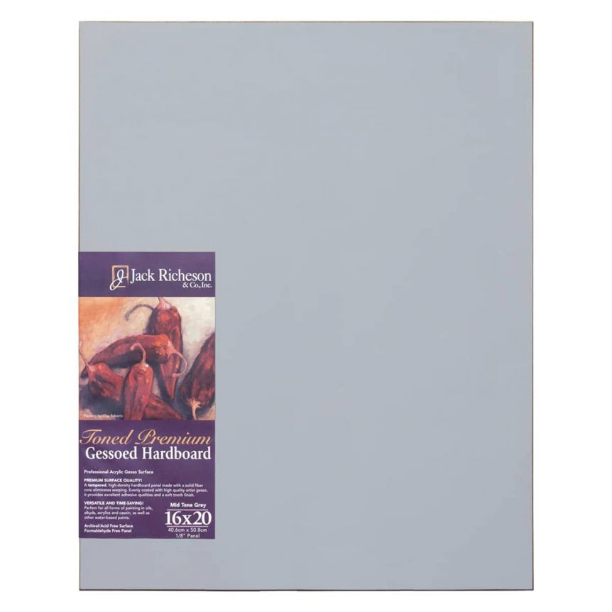 Jack Richeson 1/8" Toned Gesso Hardboard Canvas Panels Grey, 16"x20