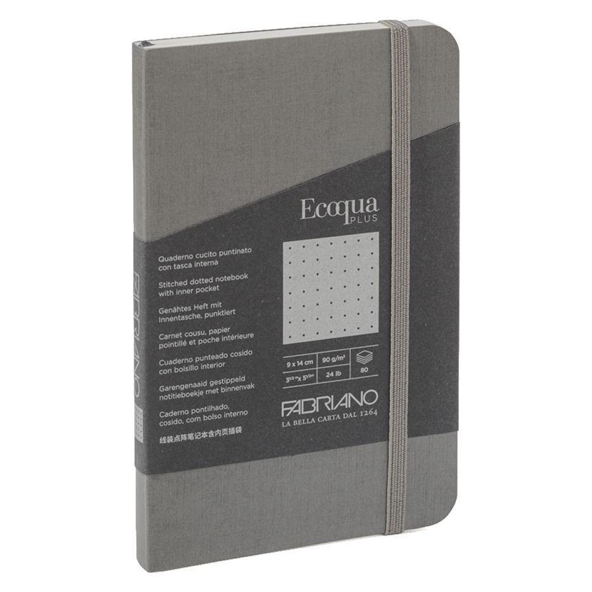 Fabriano EcoQua+ Notebook 3.5 x 5.5" Dot Grid Stitch-Bound Grey