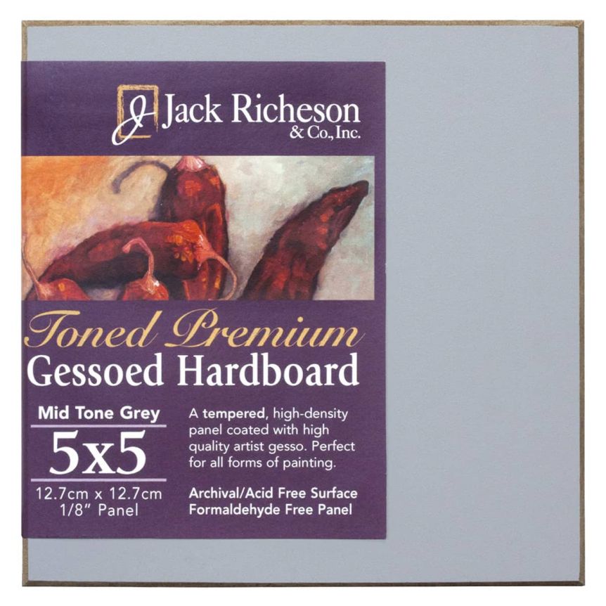 Jack Richeson 1/8" Toned Gesso Hardboard Canvas Panels Grey, 5"x5