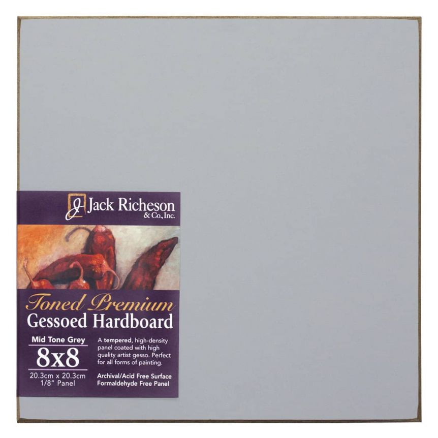 Jack Richeson 1/8" Toned Gesso Hardboard Canvas Panels Grey, 8"x8