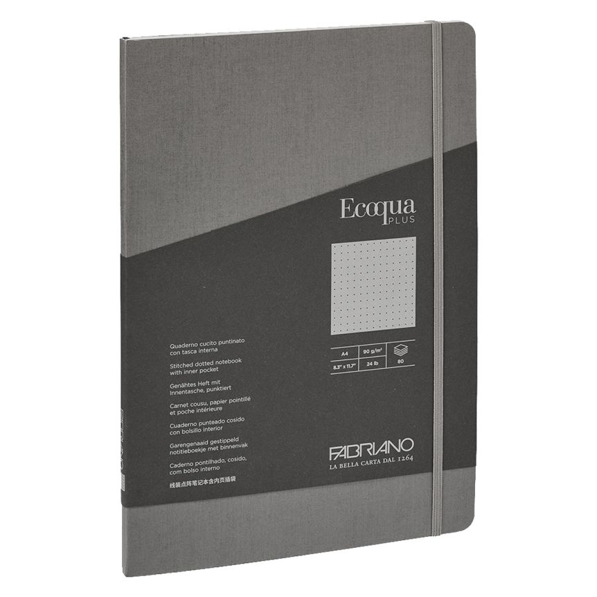 Fabriano EcoQua+ Notebook 8.3 x 11.7" Dot Grid Stitch-Bound Grey