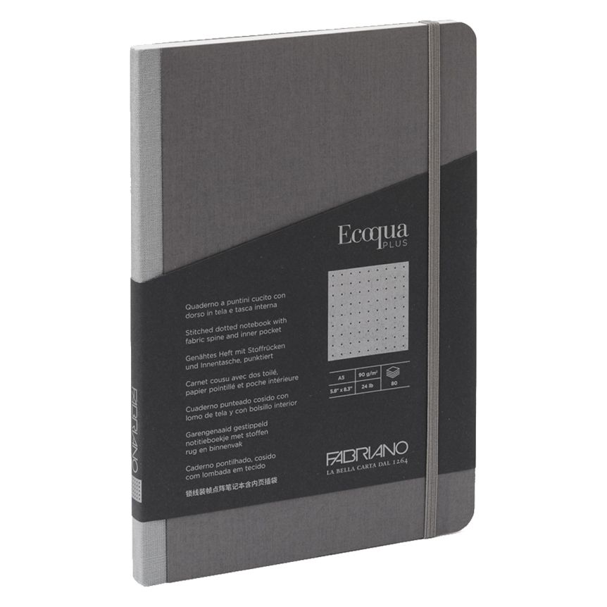 Fabriano EcoQua+ Notebook 5.8 x 8.3" Fabric Dot Grid Grey