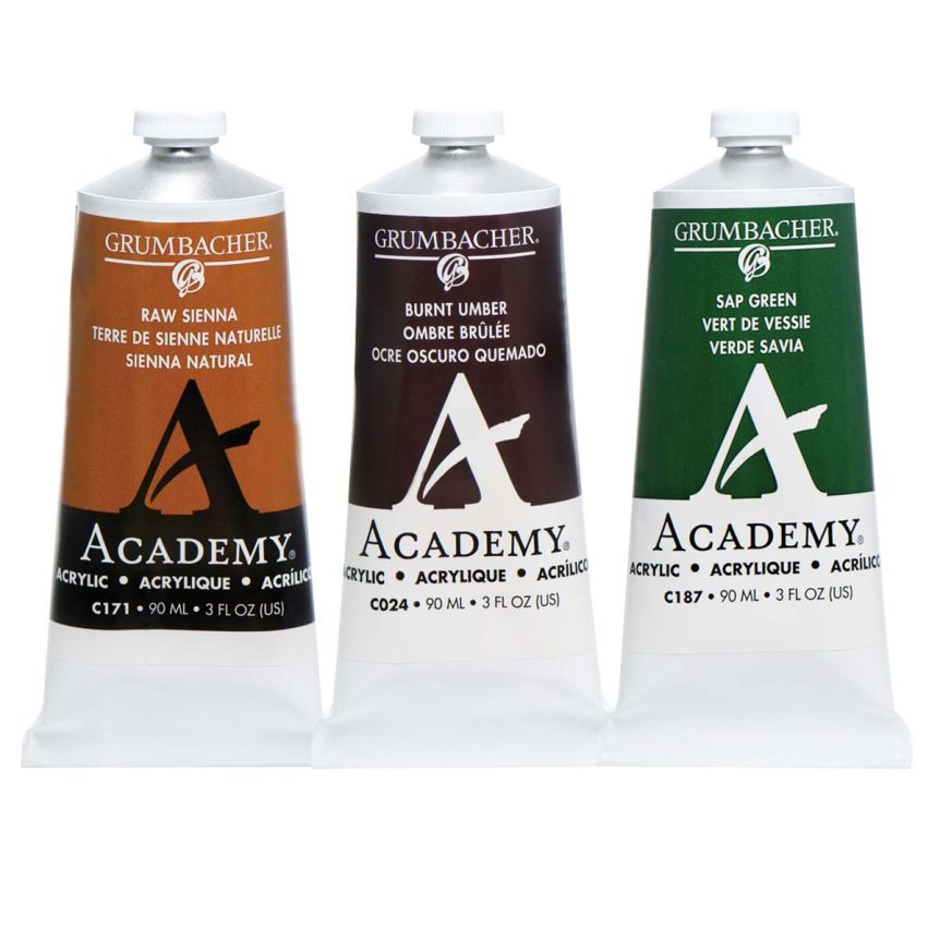 Grumbacher Academy Acrylics Earth Tones Set of 3, 90ml
