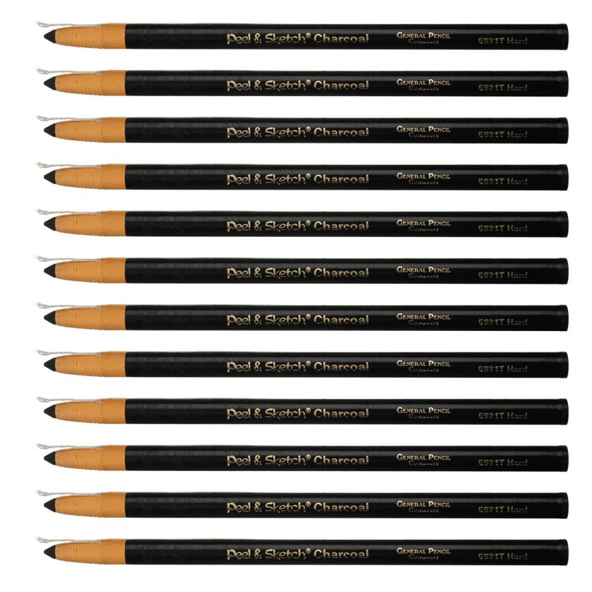 General's Peel & Sketch Charcoal Pencil - Hard (Box of 12)