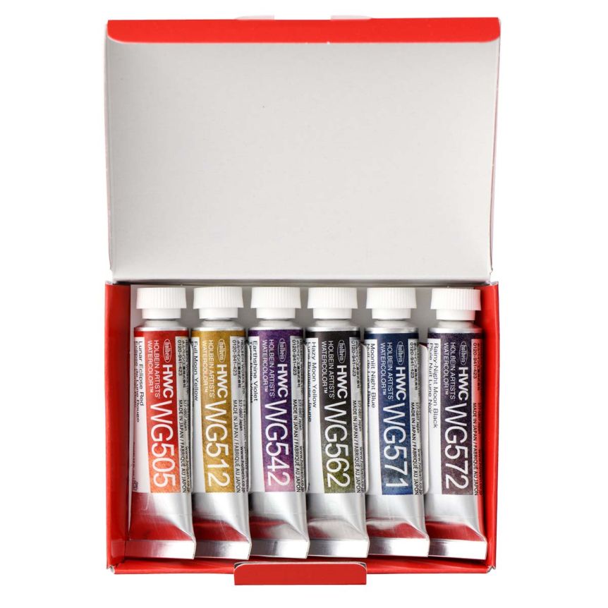 Holbein Artists' Granulating Watercolor - Moon Set of 6, 5ml Tubes