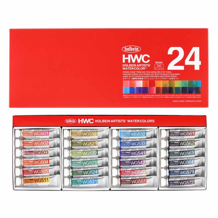 Holbein Artists' Granulating Watercolor - Assorted Set of 24, 5ml