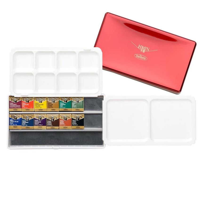Holbein Artists' Watercolor Palm Box Set of 12, Half Pans