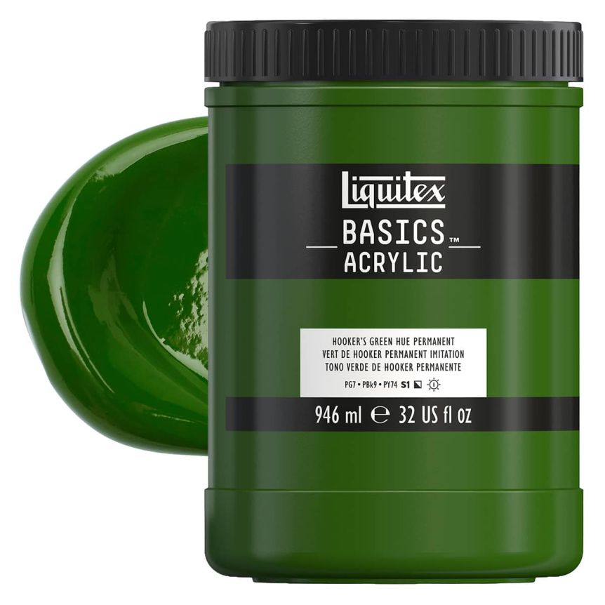 Liquitex Basics Acrylic Paint - Hookers Green Hue Permanent, 32oz Jar