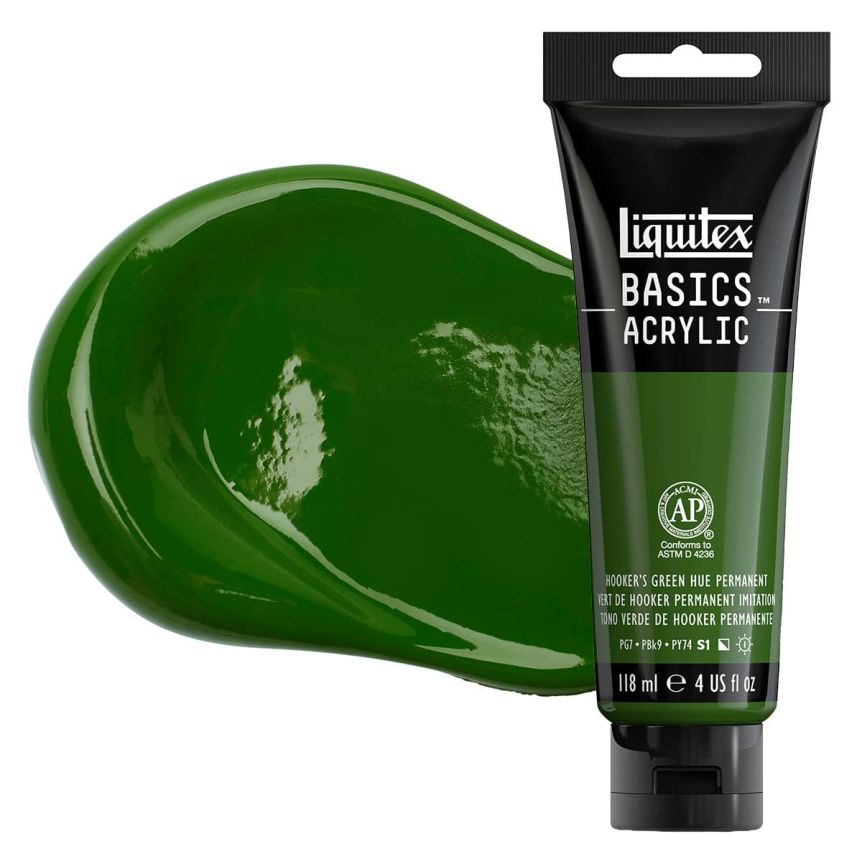 Liquitex Basics Acrylic Paint - Hooker's Green Hue Permanent, 4oz Tube