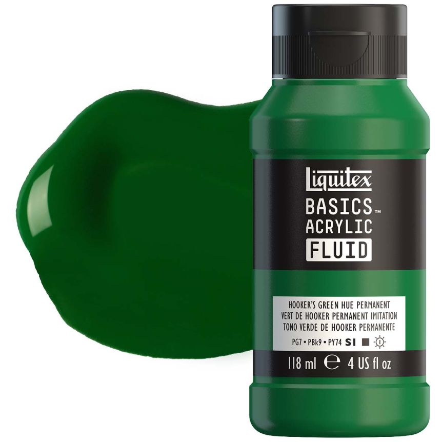 Liquitex BASICS Acrylic Fluid - Hookers Green Permanent Hue, 4oz Bottle