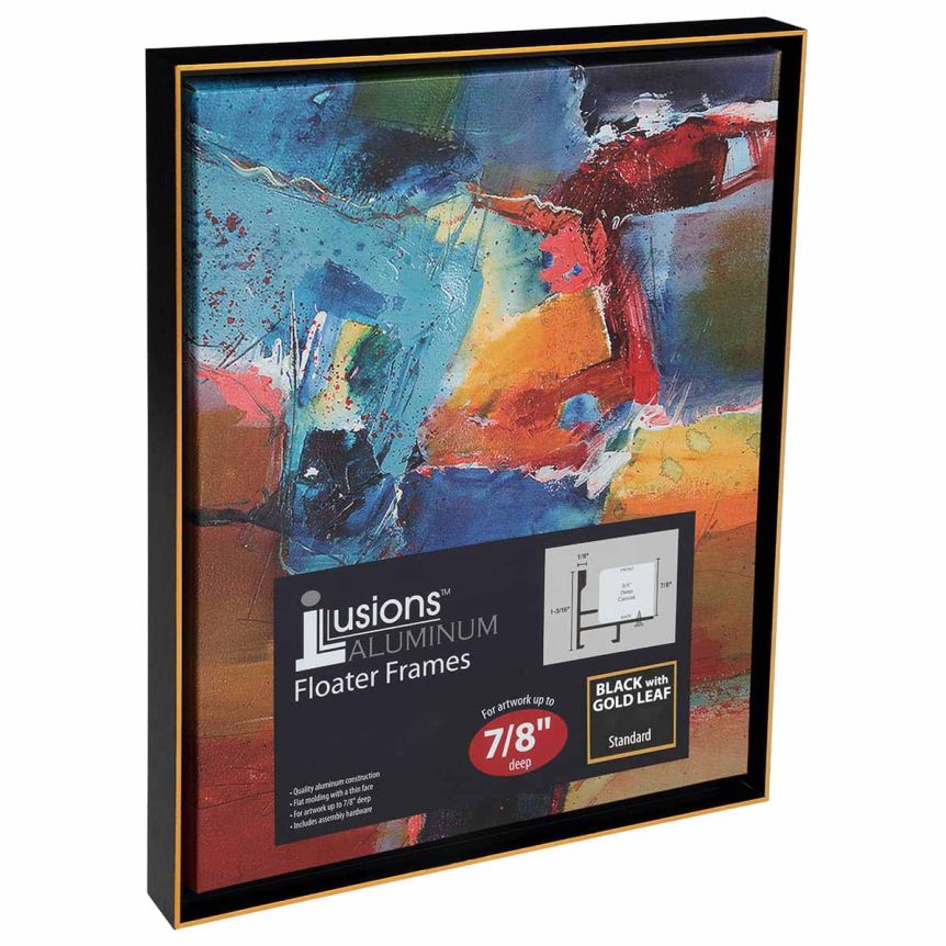 Illusions Aluminum Floater Frame, 11" x 14" Black/Gold - 7/8" Deep