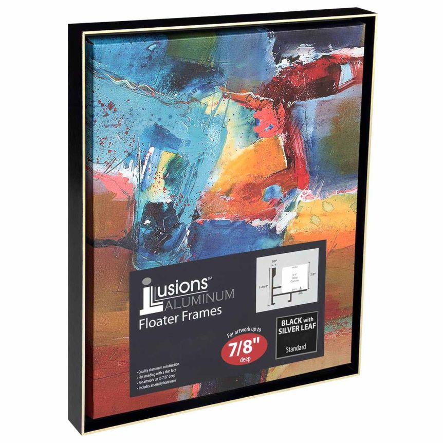 Illusions Aluminum Floater Frame, 9" x 12" Black/Silver - 7/8" Deep
