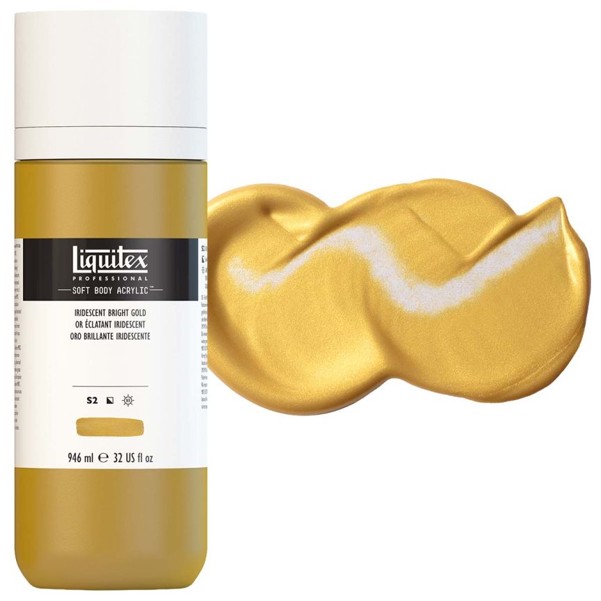 Liquitex Professional Soft Body Acrylic - Iridescent Bright Gold, 32oz Bottle
