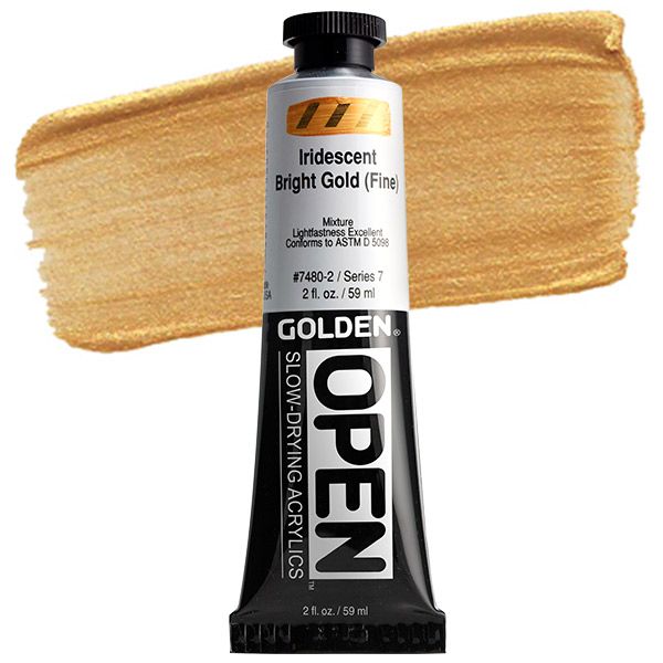 Golden Open Acrylic 2 oz Tube - Iridescent Bright Gold (Fine)