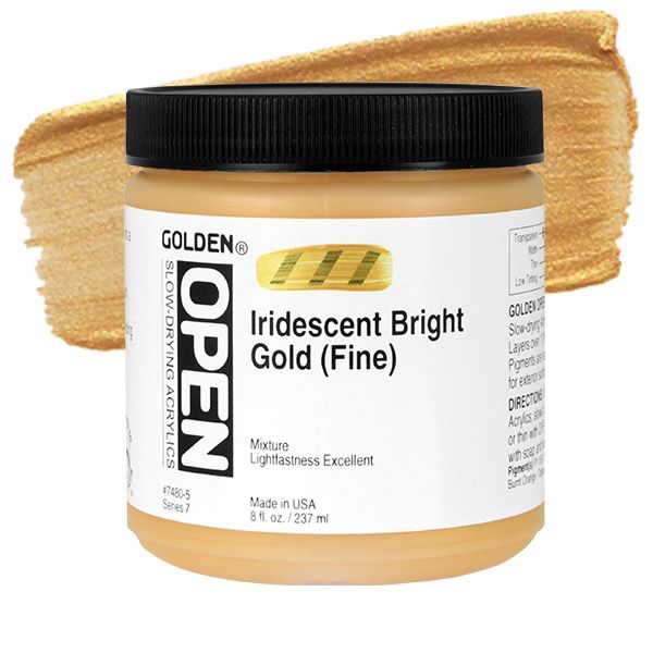 GOLDEN Open Acrylic Paints Iridescent Bright Gold (Fine) 8 oz