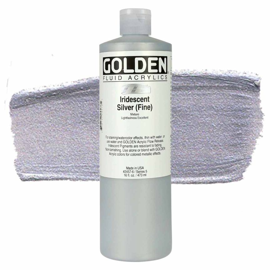 GOLDEN Fluid Acrylics Iridescent Silver (Fine), 16oz