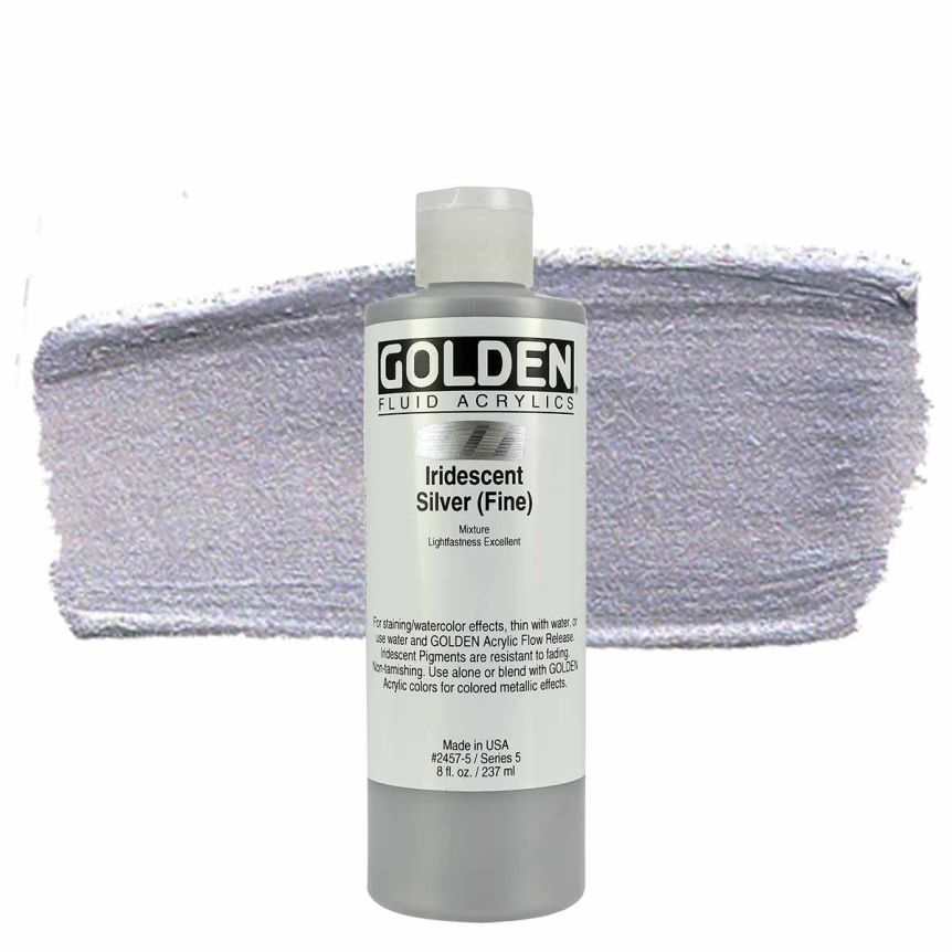 GOLDEN Fluid Acrylics Iridescent Silver (Fine), 8oz