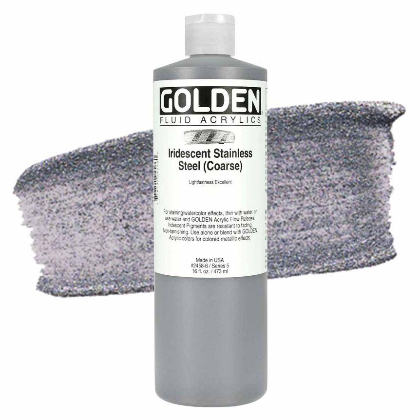 GOLDEN Fluid Acrylics Iridescent Stainless Steel (Coarse), 16oz