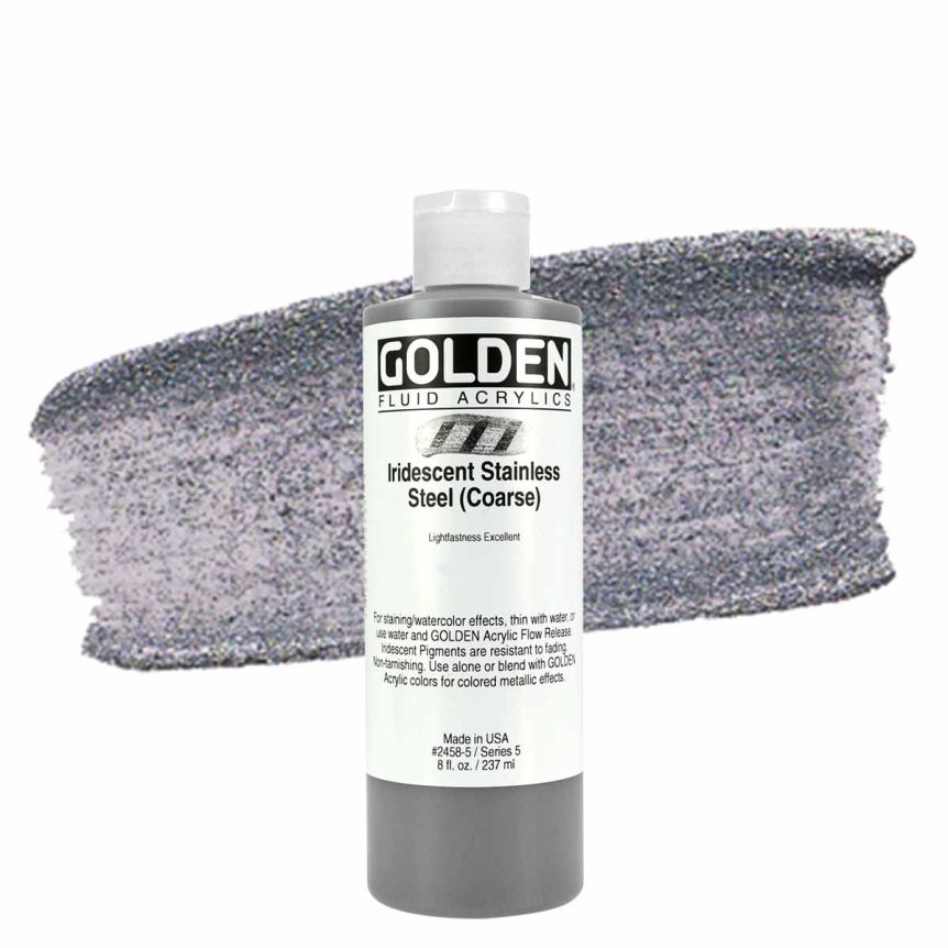 GOLDEN Fluid Acrylics Iridescent Stainless Steel (Coarse), 8oz