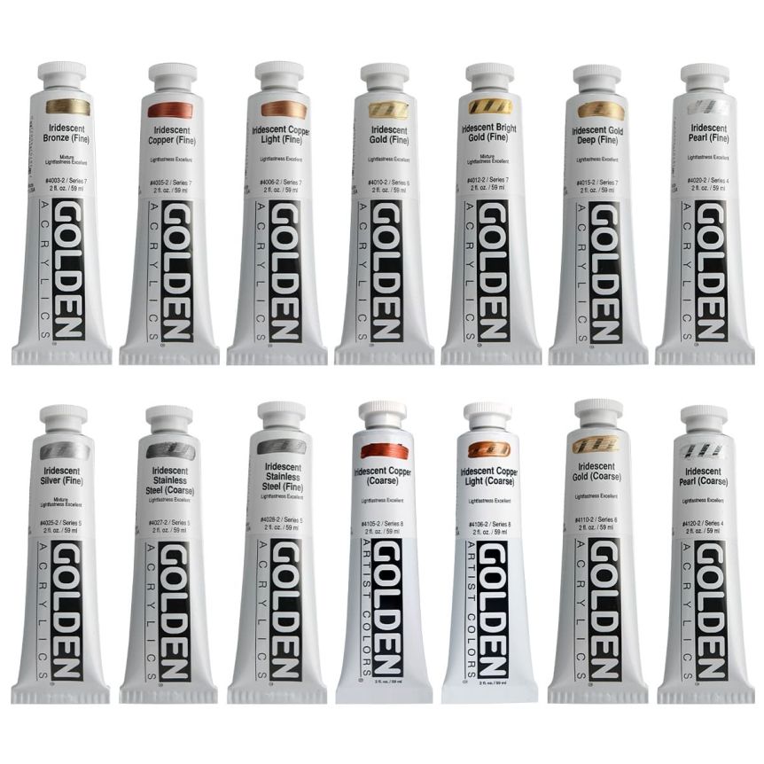 Golden Heavy Body Acrylic 2 oz Iridescent Set Of 14