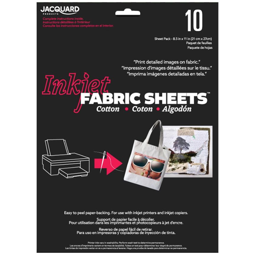Jacquard Inkjet Fabric Sheets, 8-1/2" x 11" Cotton, Pack of 10