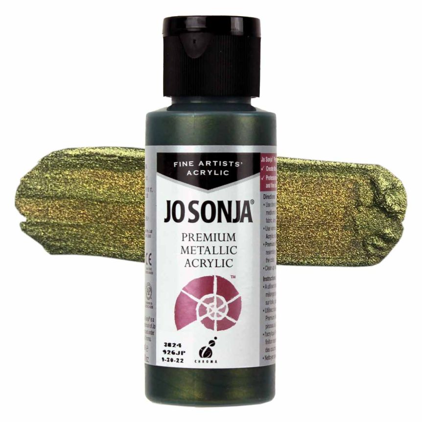 Jo Sonja Premium Acrylic - Metallic Olive Green, 2oz Bottle