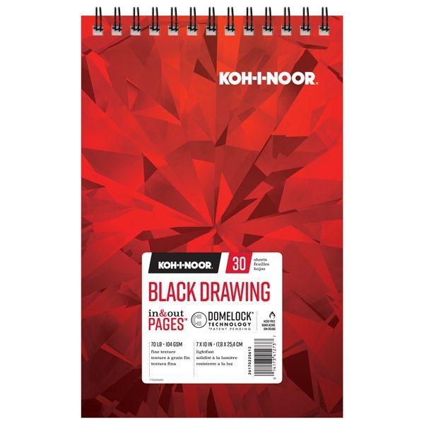 Koh-I-Noor 70lb Draw Pad Black 7x10in-30 Sheet Spiral In/Out