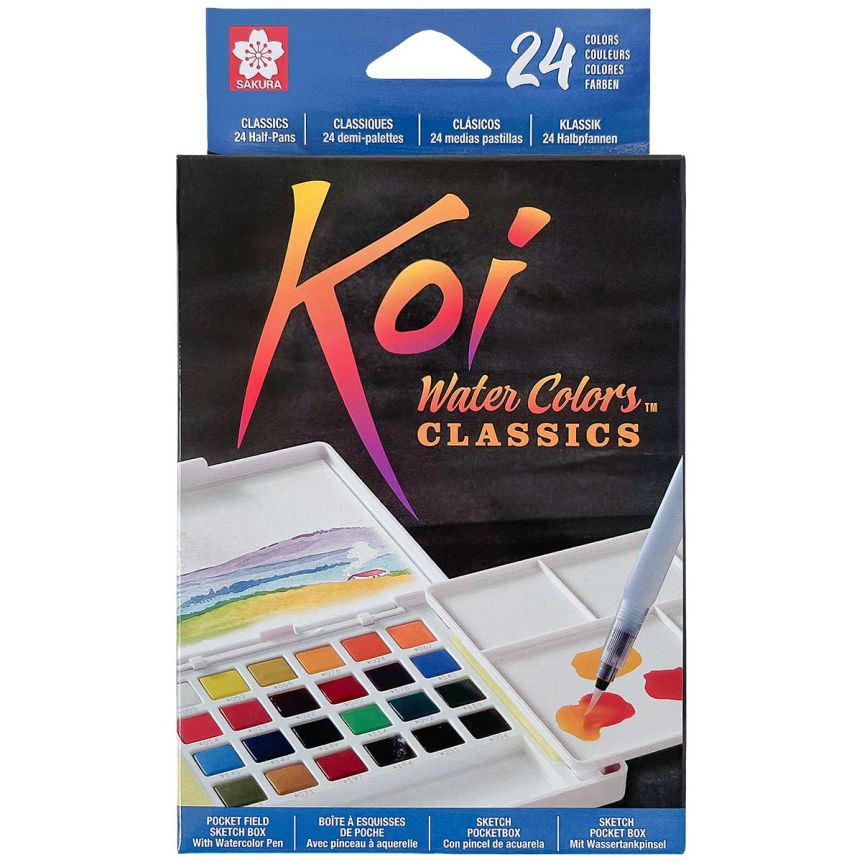 Koi Watercolor Field Sketch Box Set of 24 Half-Pans w/ Waterbrush