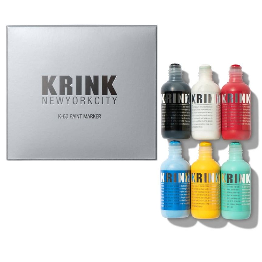 Krink K-60 Dabber Alcohol-Base Paint Marker Box Set of 6, 60ml Assorted Colors