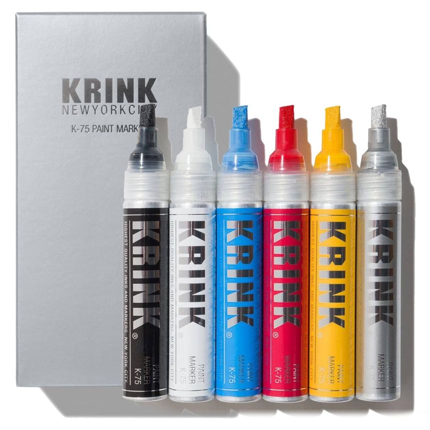 Krink K-75 Alcohol Paint Markers Set of 6, 7mm Chisel Tip