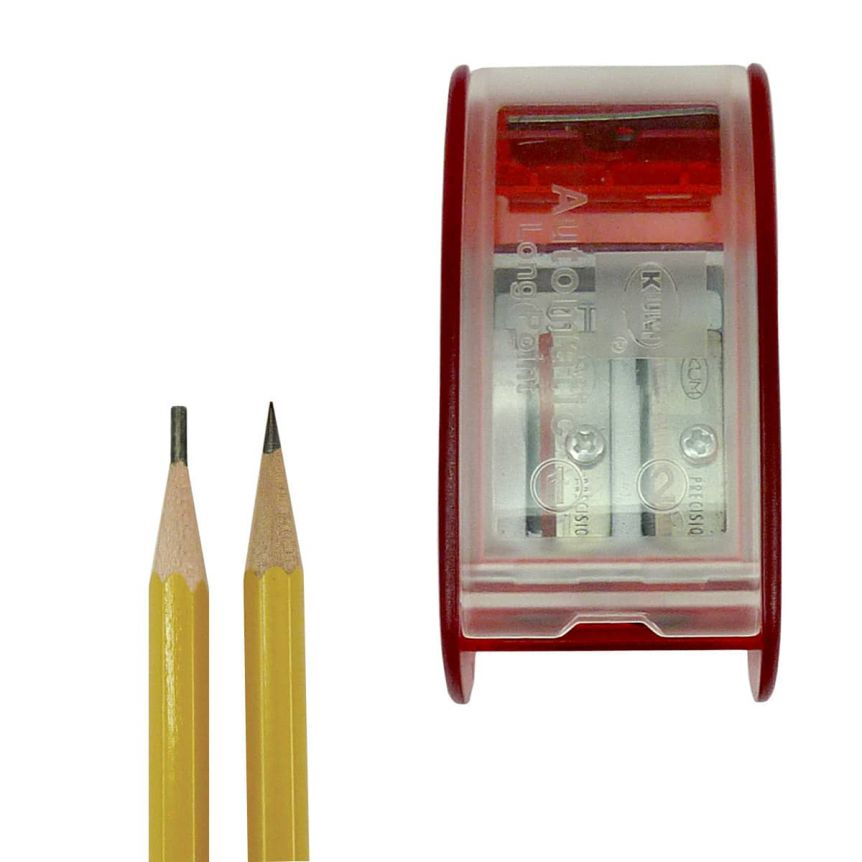 KUM Long Point Pencil Sharpener - Flip Top Reservoir-2 Holes (Red Flip Top Reservoir)