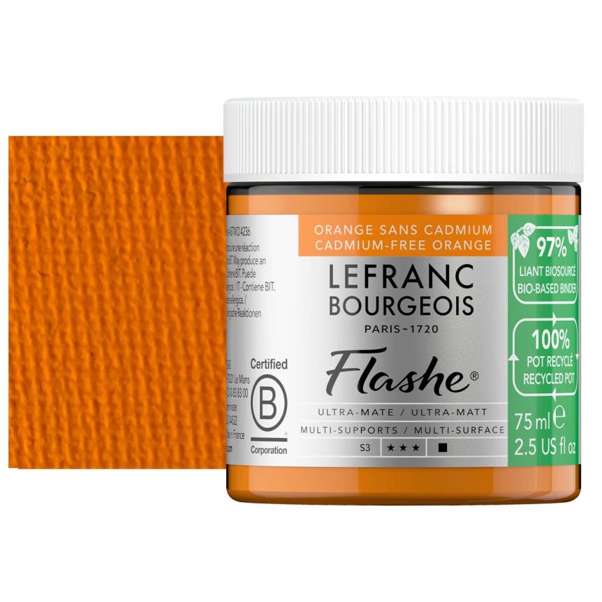 Lefranc Bourgeois Flashe Biobased Paint - Cadmium Free Orange, 75 ml Jar