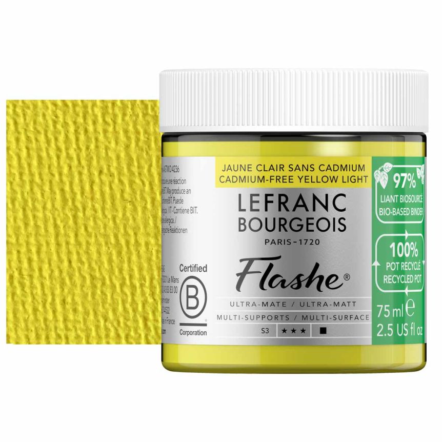 Lefranc Bourgeois Flashe Biobased Paint - Cadmium Free Yellow Light, 75 ml Jar