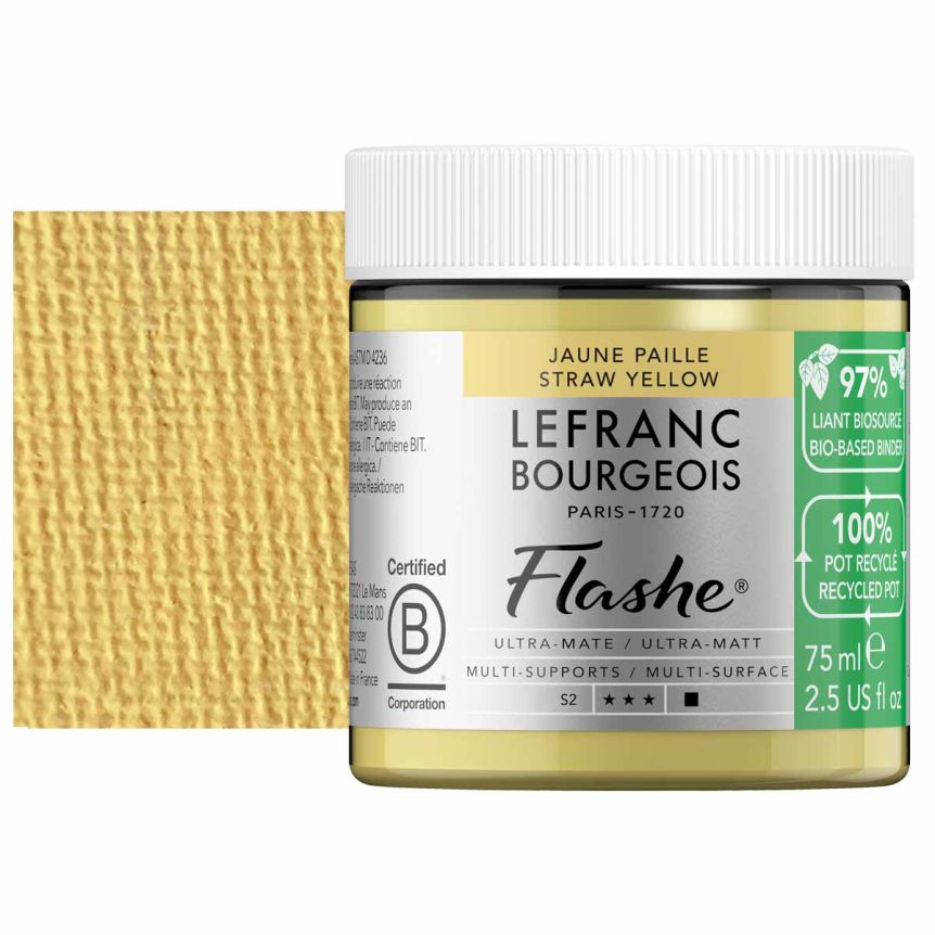 Lefranc Bourgeois Flashe Biobased Paint - Straw Yellow, 75 ml Jar