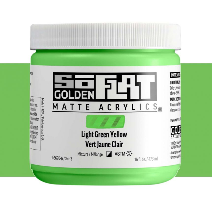 GOLDEN SoFlat Matte Acrylic - Light Green Yellow, 16oz Jar