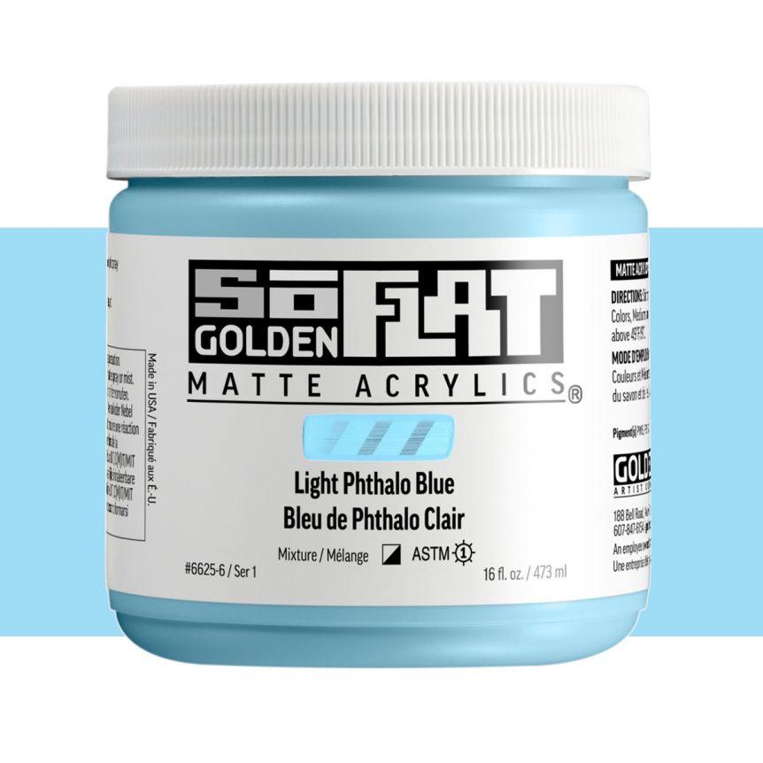 GOLDEN SoFlat Matte Acrylic - Light Phthalo Blue, 16oz Jar