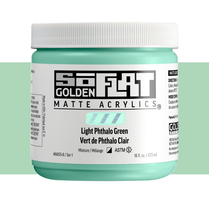 GOLDEN SoFlat Matte Acrylic - Light Phthalo Green, 16oz Jar