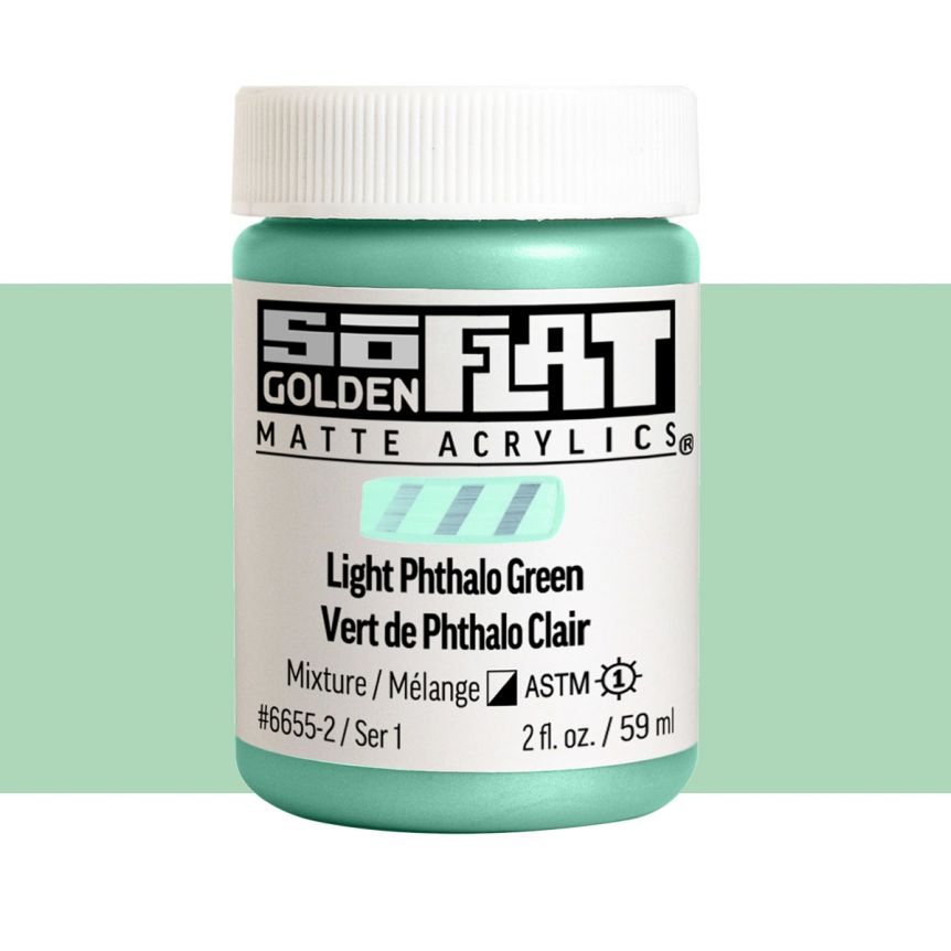 GOLDEN SoFlat Matte Acrylic - Light Phthalo Green, 2oz Jar