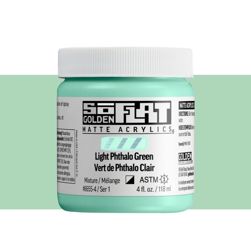 GOLDEN SoFlat Matte Acrylic - Light Phthalo Green, 4oz Jar