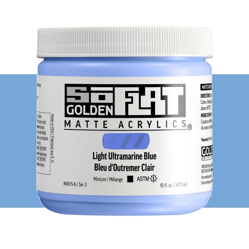 GOLDEN SoFlat Matte Acrylic - Light Ultramarine Blue, 16oz Jar