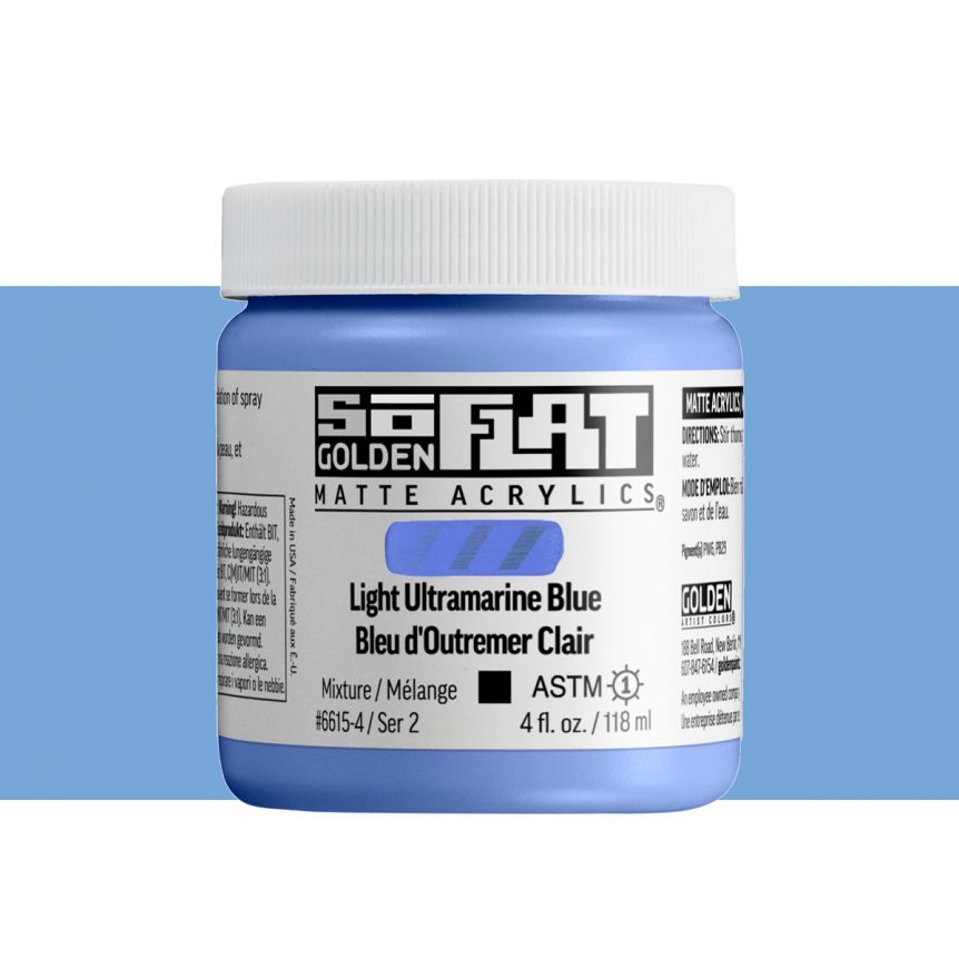 GOLDEN SoFlat Matte Acrylic - Light Ultramarine Blue, 4oz Jar