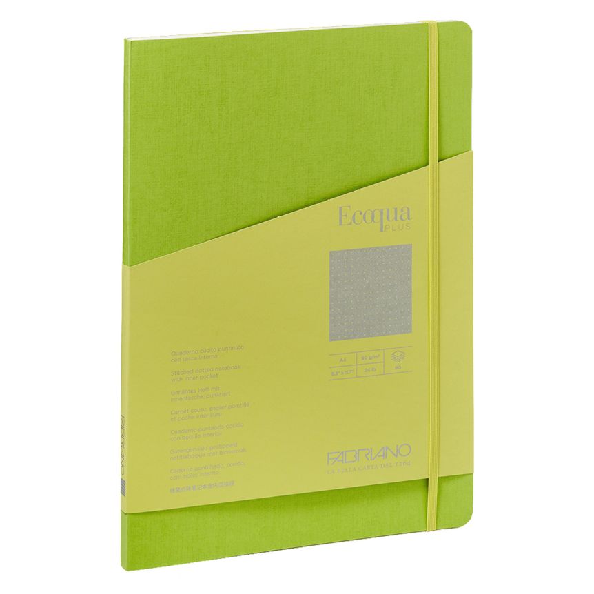 Fabriano EcoQua+ Notebook 8.3 x 11.7" Dot Grid Stitch-Bound Lime