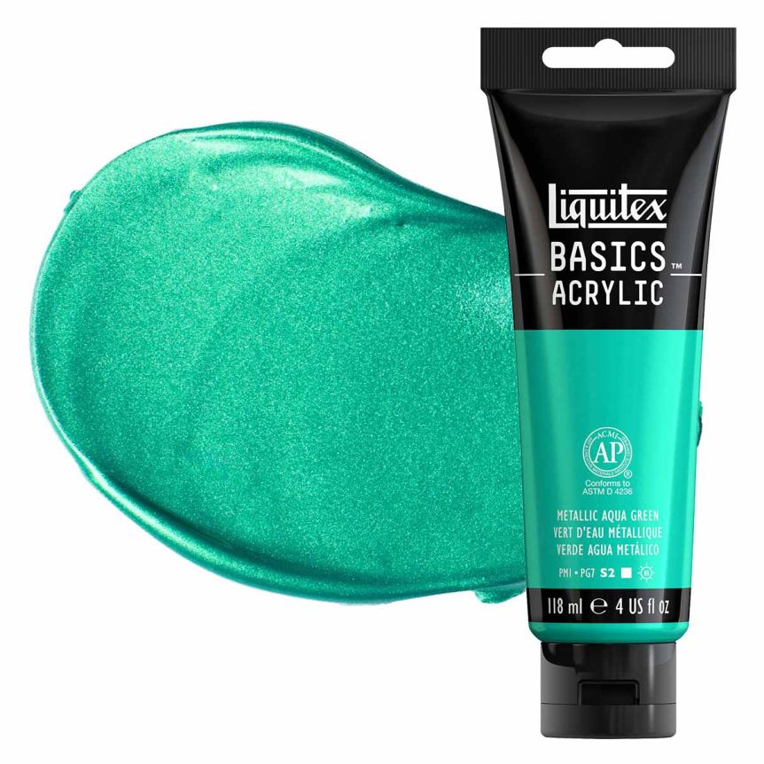Liquitex Basics Acrylic Paint - Metallic Aqua Green, 4oz Tube