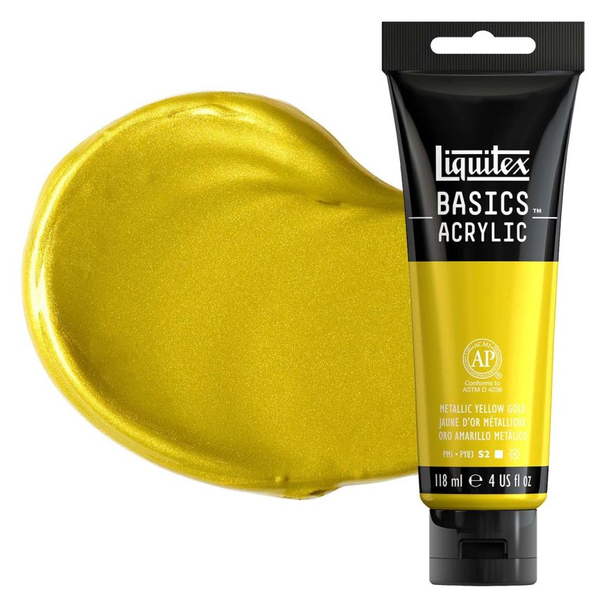 Liquitex Basics Acrylic Paint - Metallic Yellow Gold, 4oz Tube