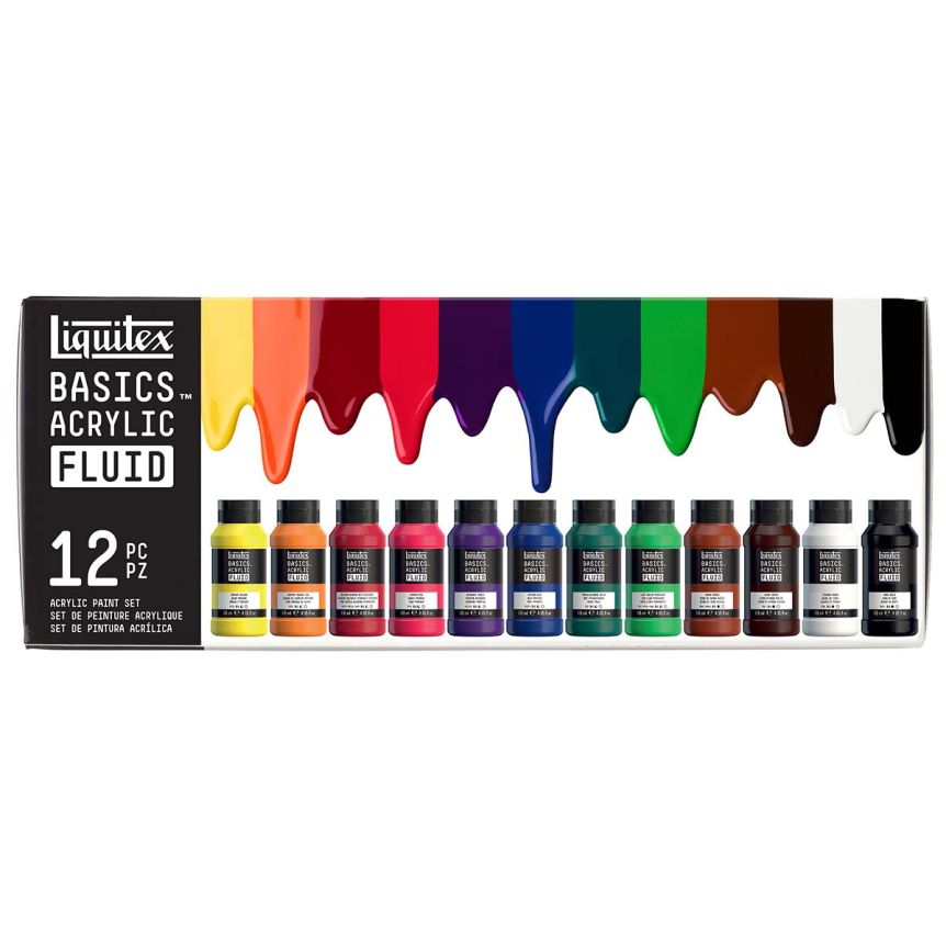 Liquitex BASICS Acrylic Fluid Set of 12, 4oz Bottles