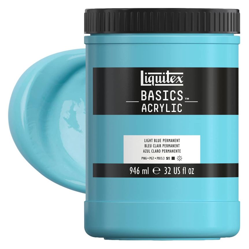 Liquitex Basics Acrylic Paint - Light Blue Permanent, 32oz Jar
