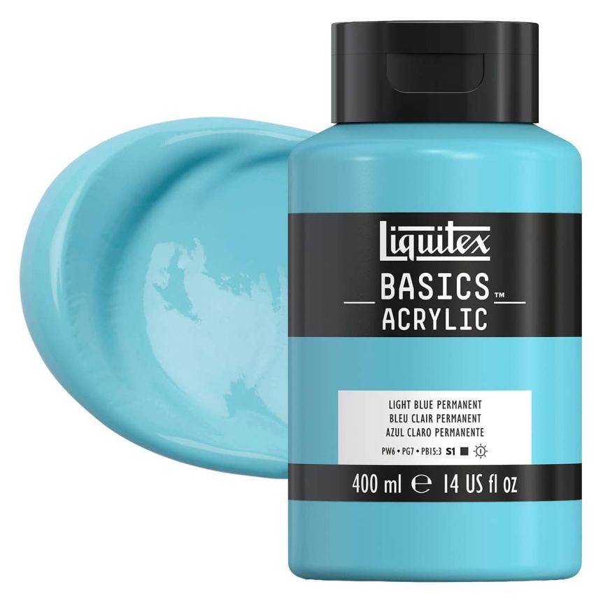 Liquitex Basics Acrylic Paint - Light Blue Permanent, 400ml Bottle