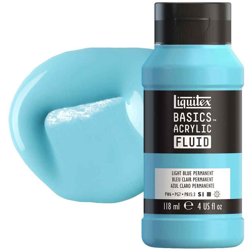 Liquitex BASICS Acrylic Fluid - Light Blue Permanent, 4oz Bottle