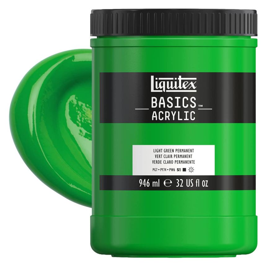 Liquitex Basics Acrylic Paint - Permanent Green Light, 32oz Jar